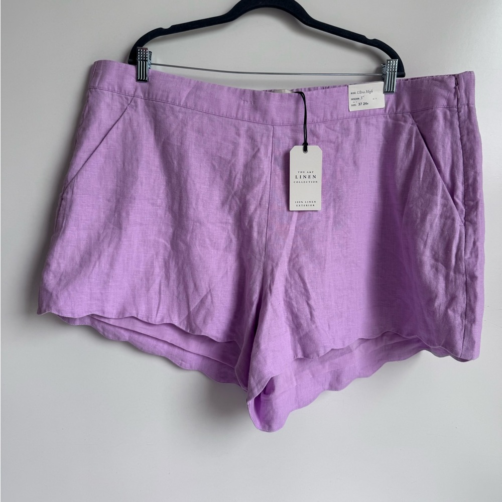 Abercrombie and Fitch Purple Lilac 100% Linen Plus‎ Size Shorts Size 24 NEW